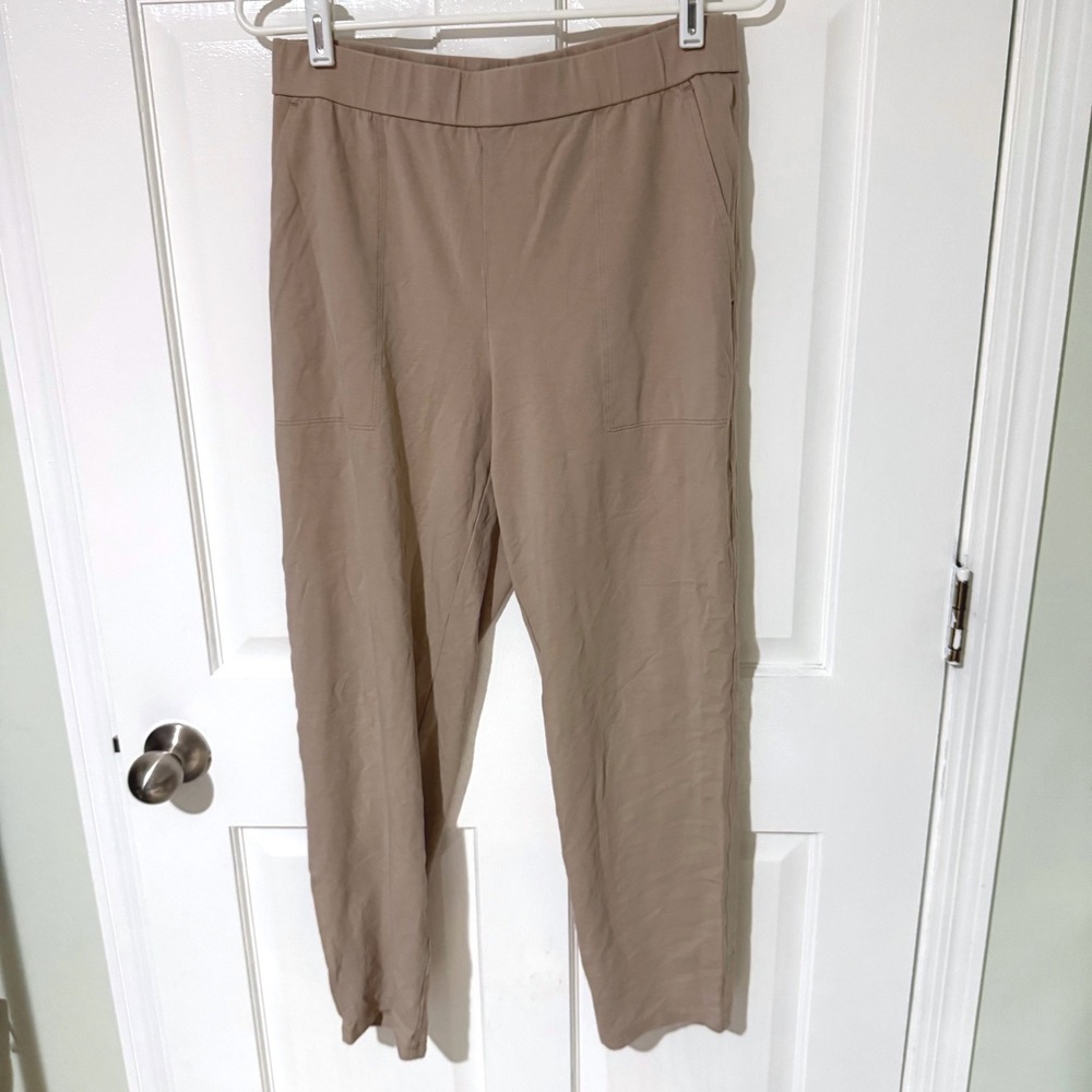 Eileen Fisher Tan Organic Cotton Stretch Tapered Pull On Pants Small